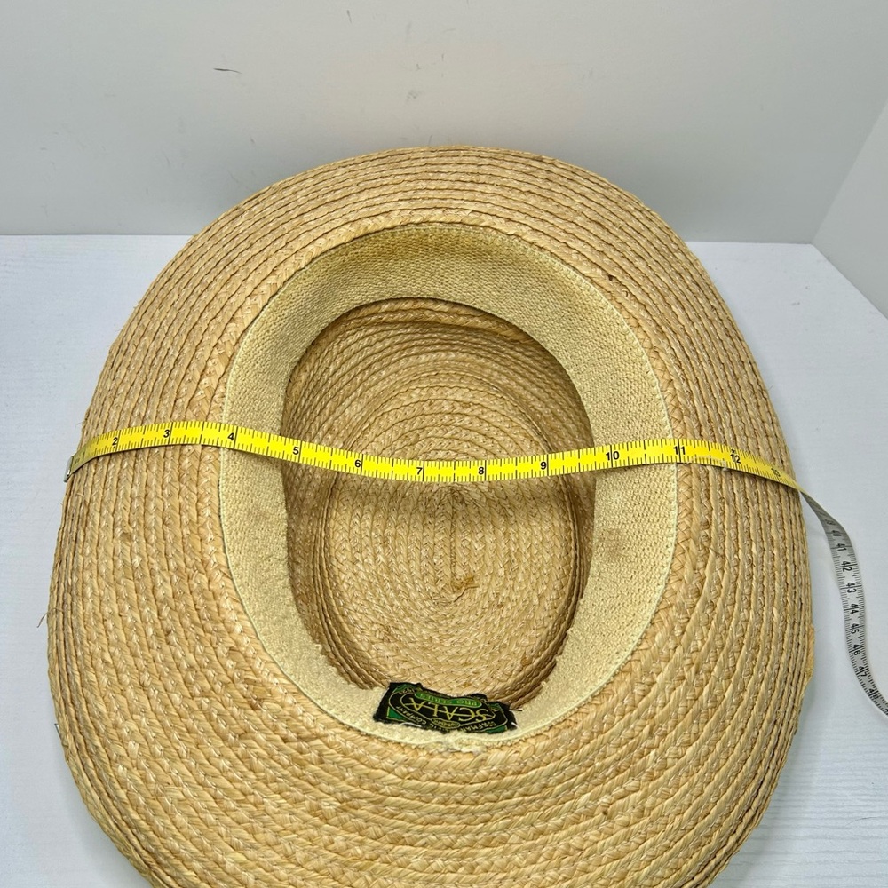 Scala Golf Beach Wide Brim Men's Tan Straw Hat Olive Green Ribbon Detail - Picture 8 of 9